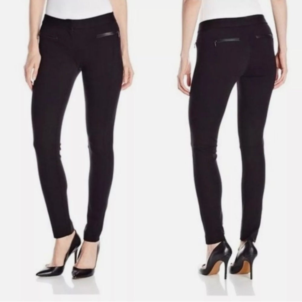 Paige Black Label Los Feliz Pants Moto Pocket Zippers Leather Accent Size 25